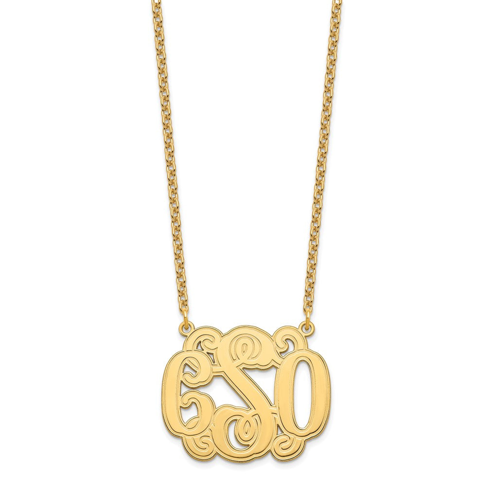 SS/Gold-plated Medium Polished Etched Outline Monogram Necklace