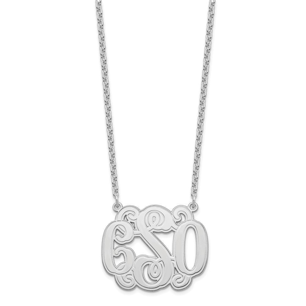 SS/Rhodium-plated Medium Etched Outline Monogram Necklace