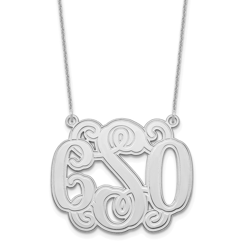 14KW Medium Etched Outline Monogram Necklace