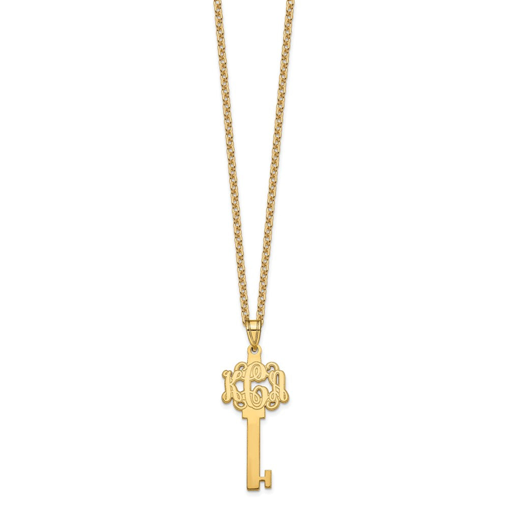 Sterling Silver/Gold-plated Etched Monogram Key Necklace