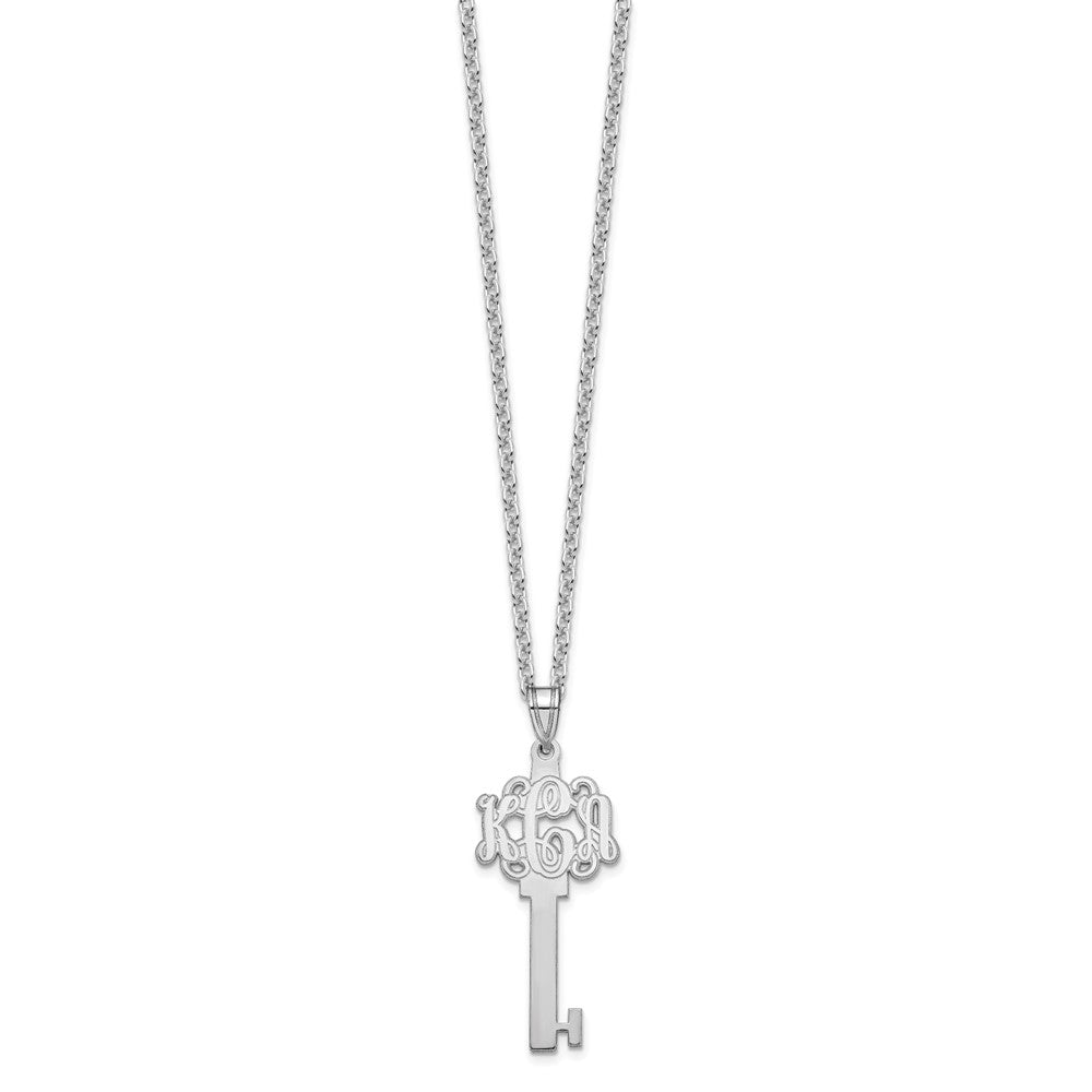 Sterling Silver/Rhodium-plated Etched Monogram Key Necklace