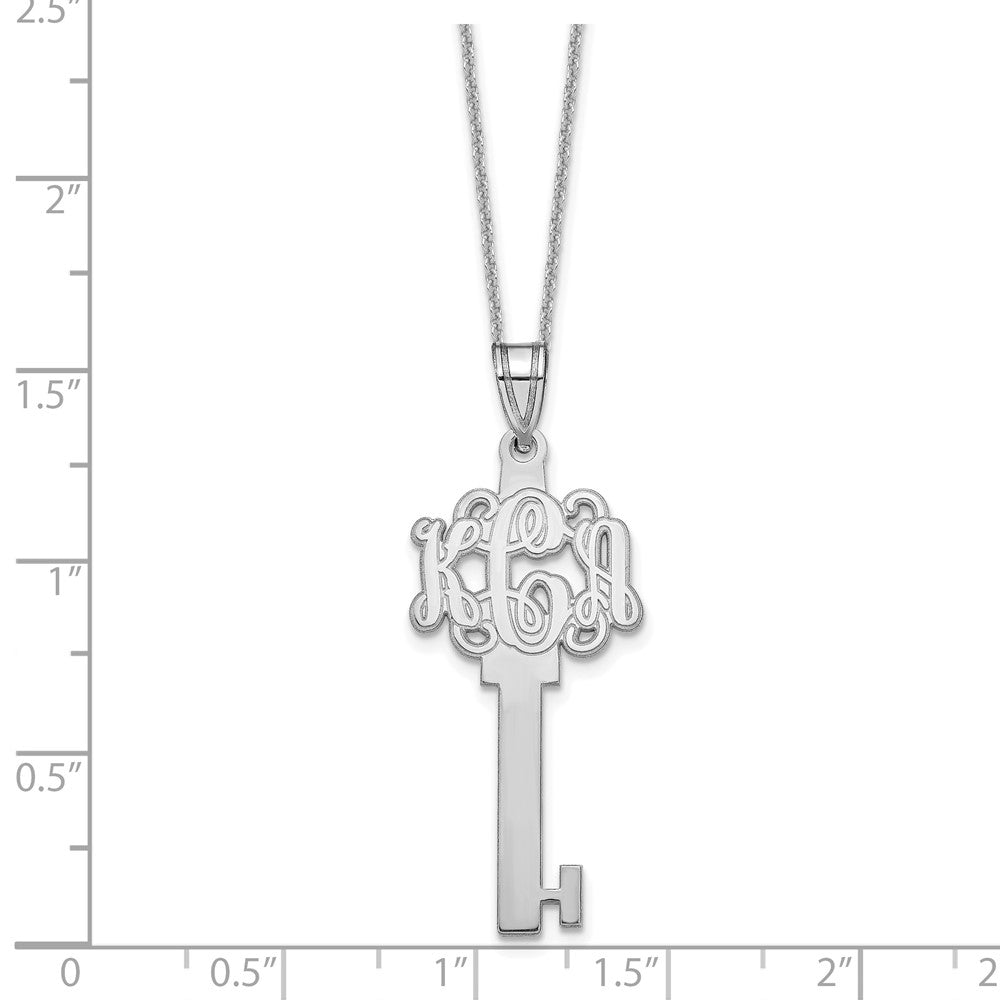 10k White Gold Etched Monogram Key Necklace