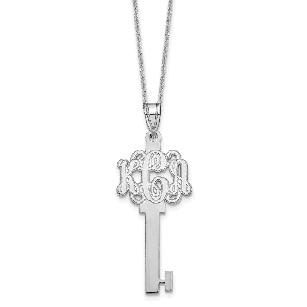 10k White Gold Etched Monogram Key Necklace