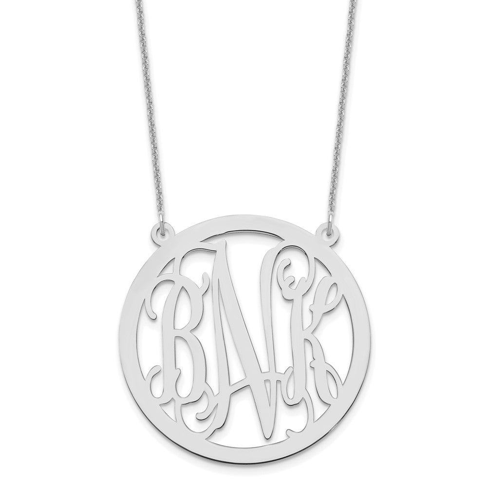 10k White Gold Large Round Monogram Necklace