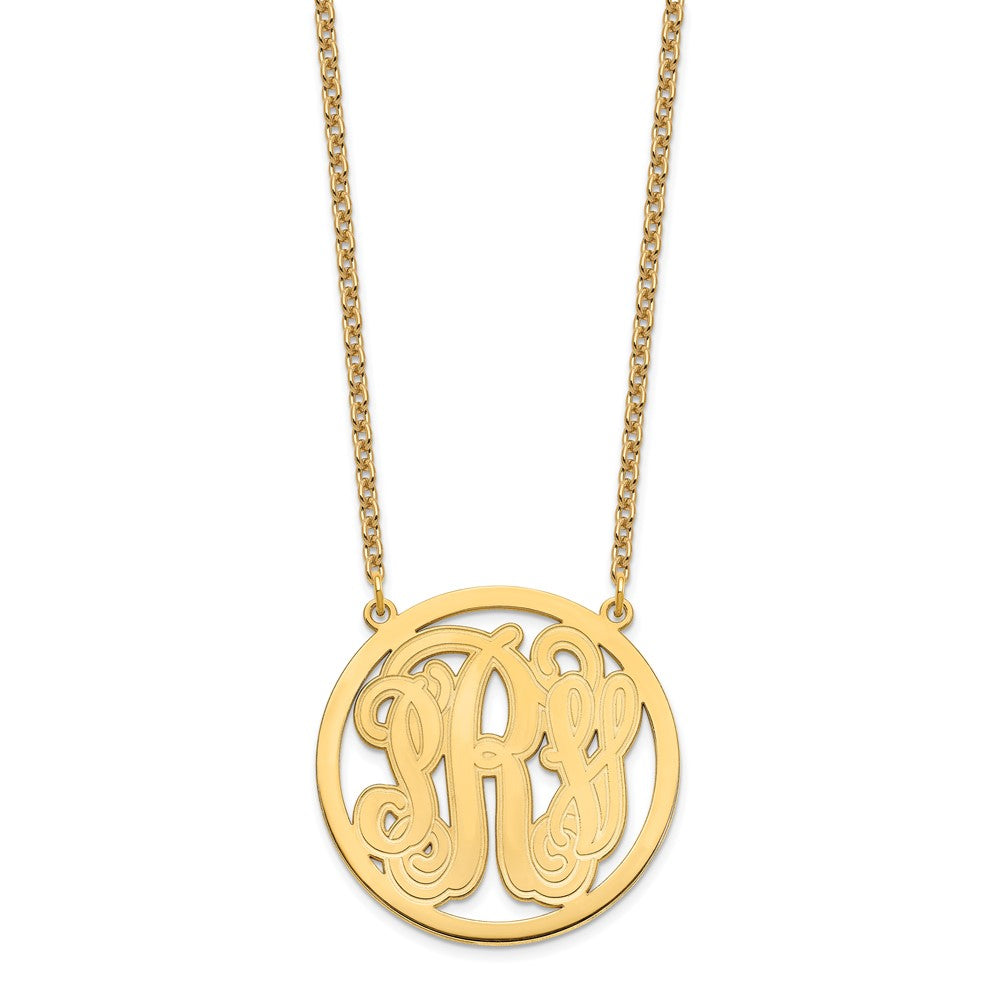 Sterling Silver/Gold-plated Large Etched Monogram Circle Necklace