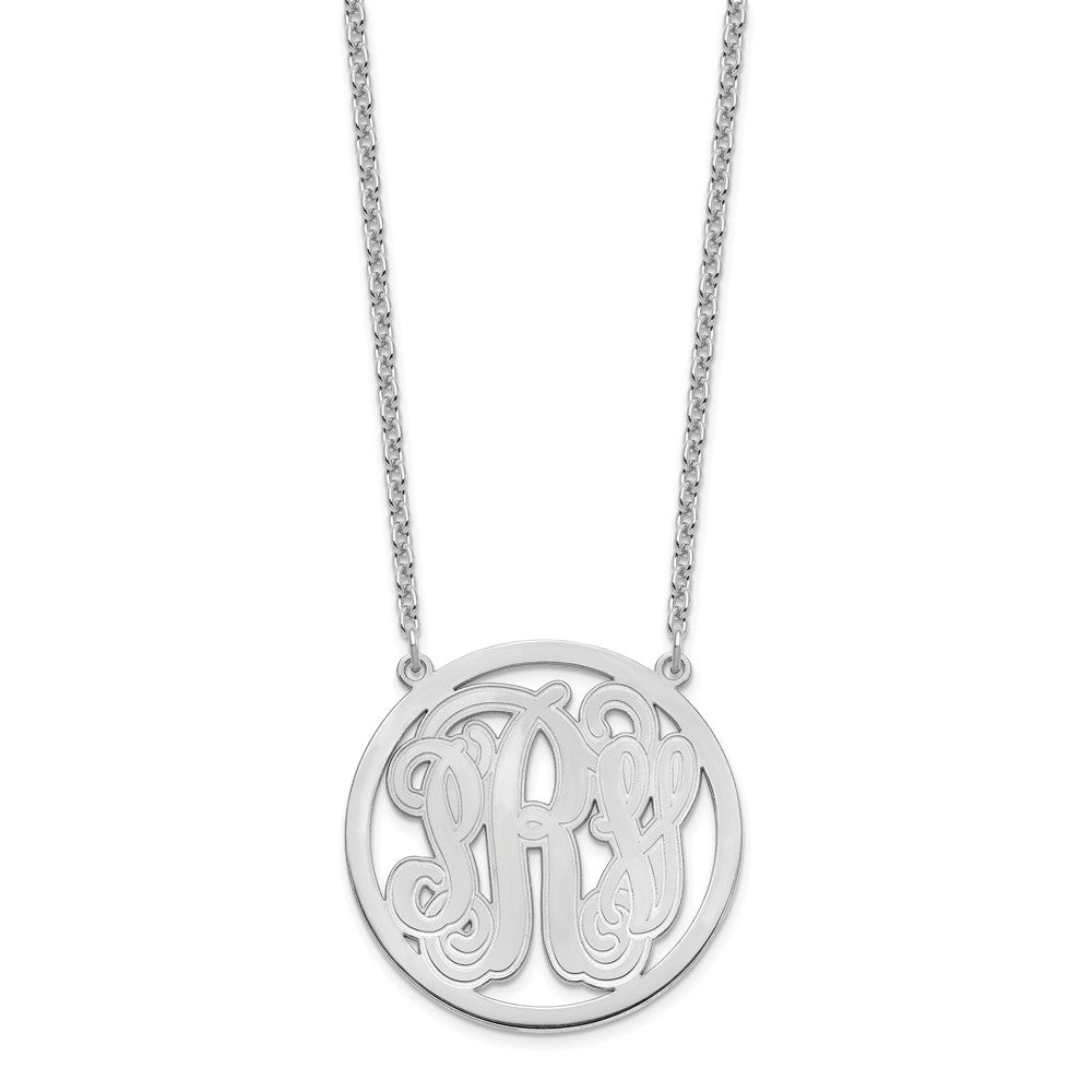 Sterling silver/Rhodium-plated Large Etched Monogram Circle Necklace