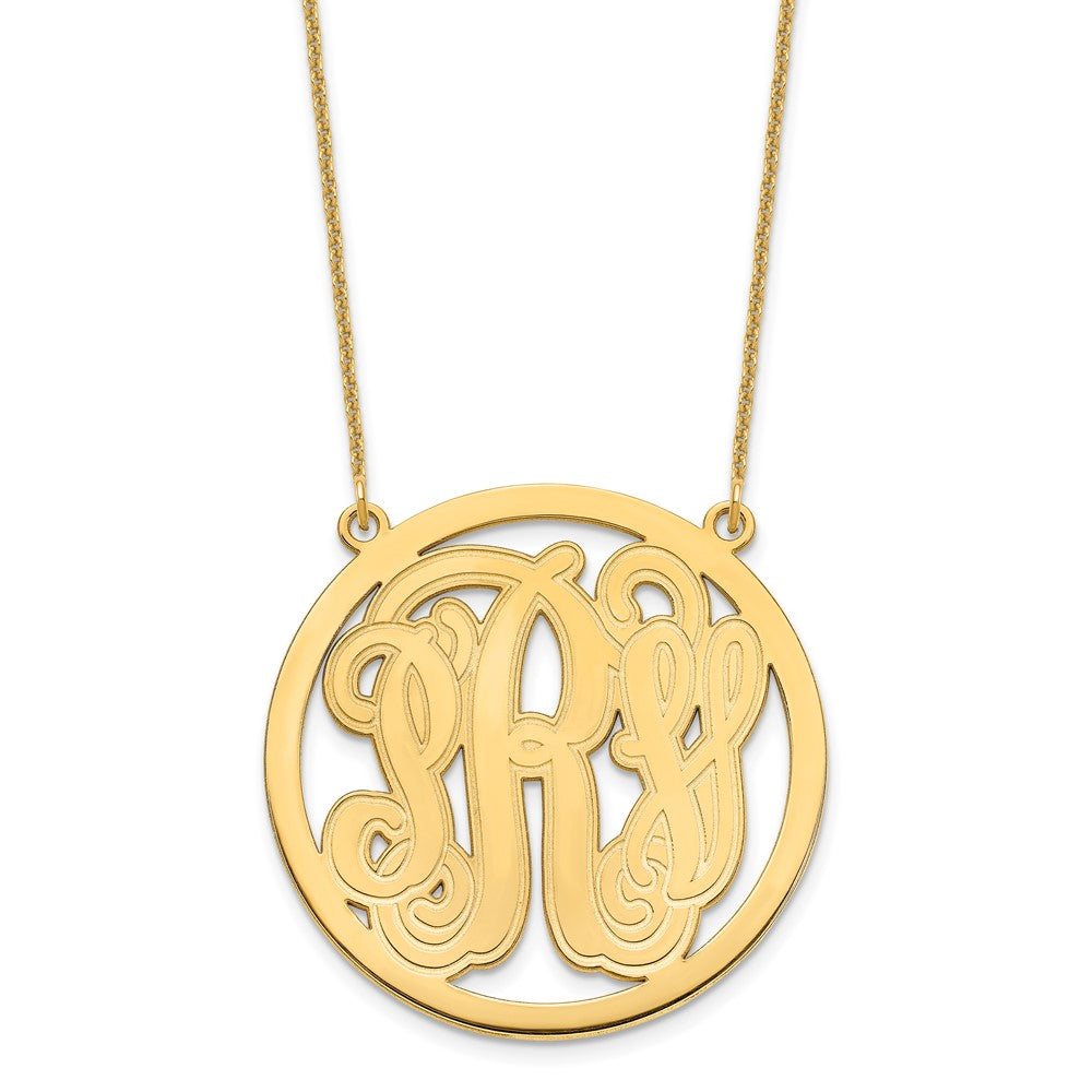 14KY Large Etched Monogram Circle Necklace