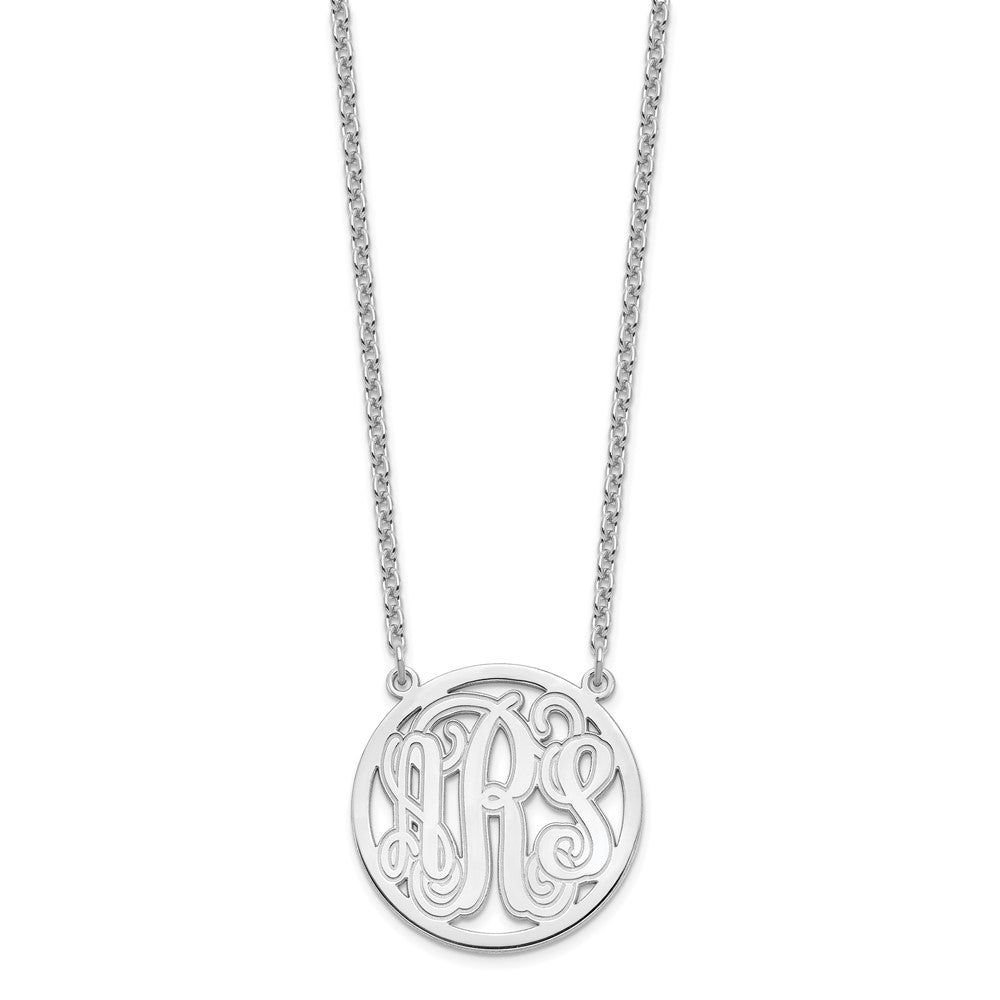 Sterling Silver/Rhodium-plated Etched Round Monogram Necklace