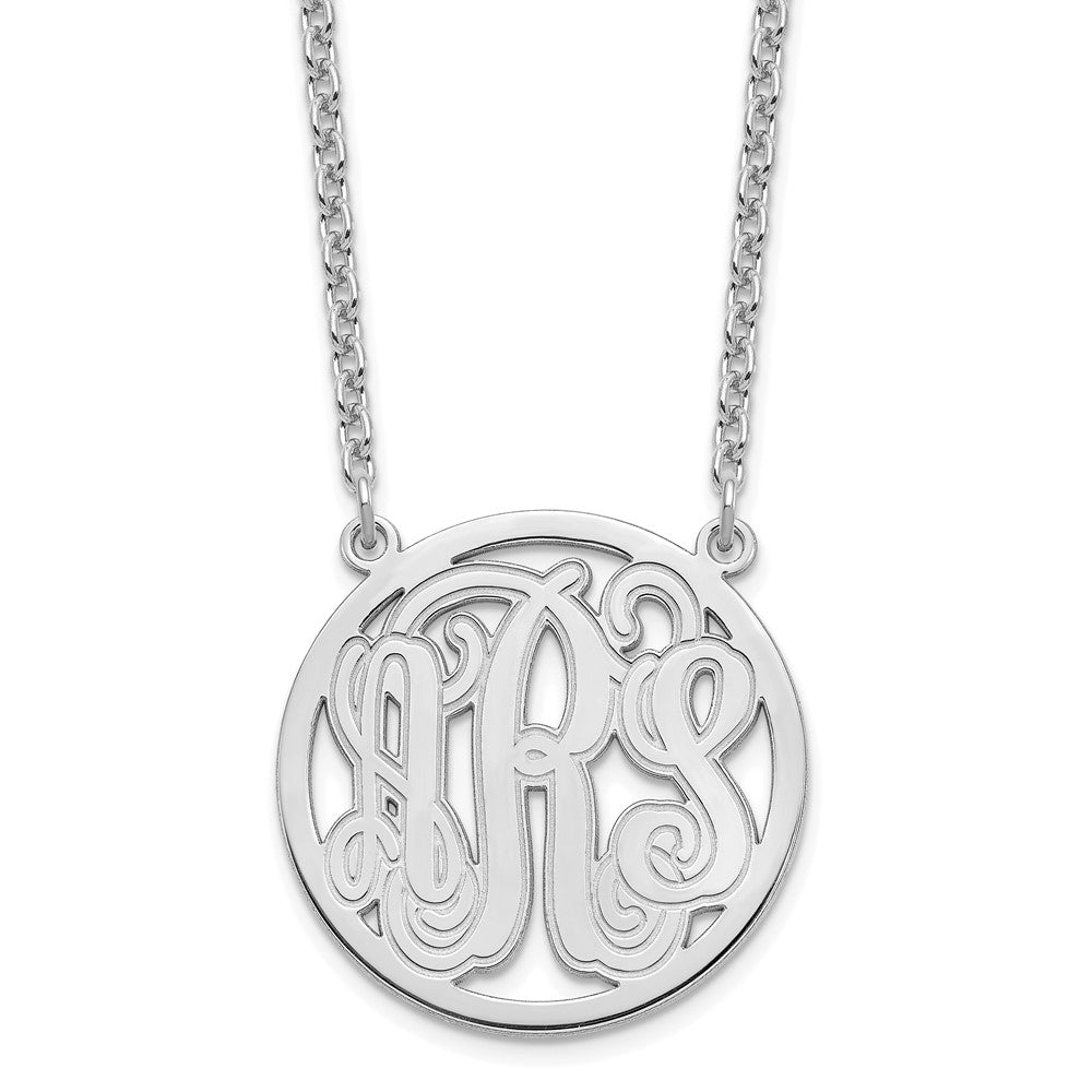 Sterling Silver/Rhodium-plated Etched Round Monogram Necklace