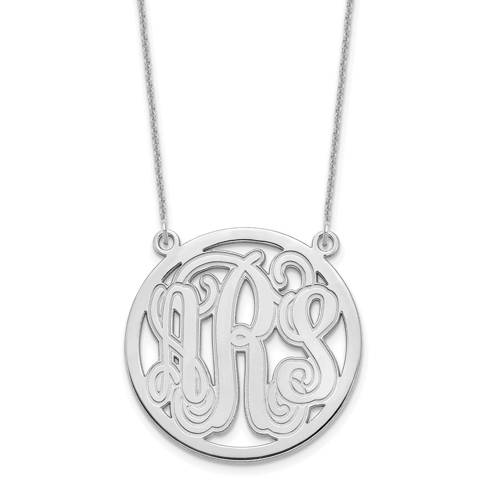 10k White Gold Etched Round Monogram Necklace