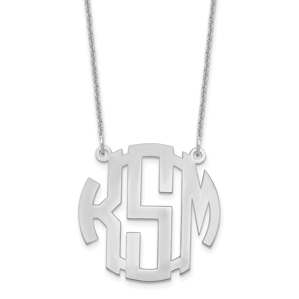 14k White Gold Small Round Monogram Necklace