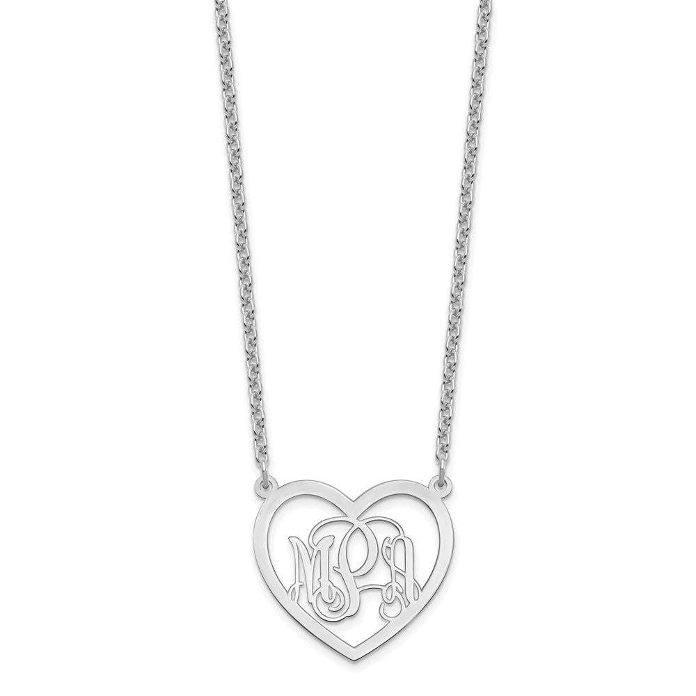 Sterling Silver/Rhodium-plated Monogram Heart Necklace