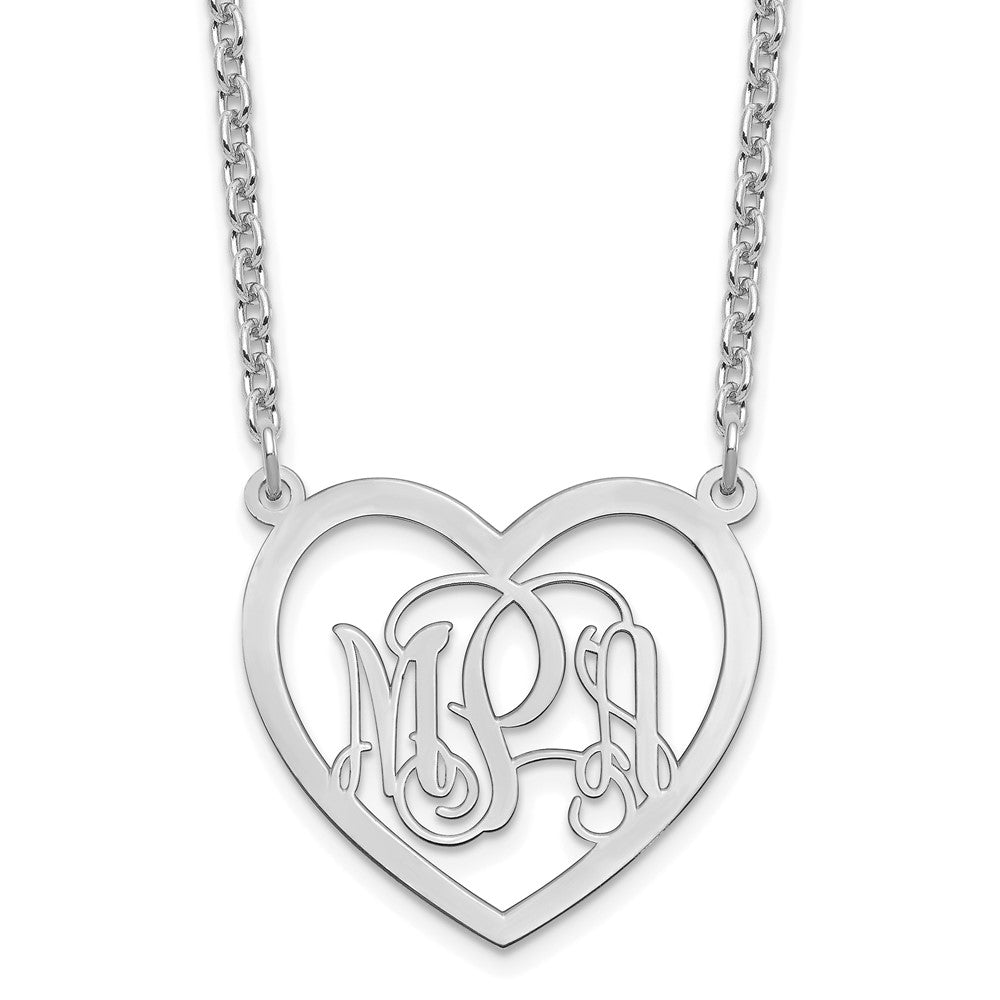 Sterling Silver/Rhodium-plated Monogram Heart Necklace