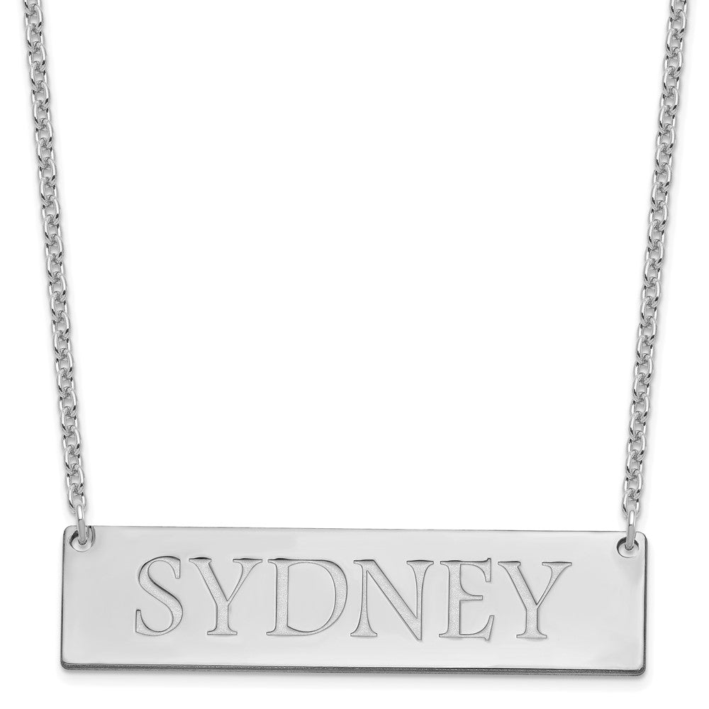 Sterling Silver/Rhodium-plated Large Name Bar Necklace