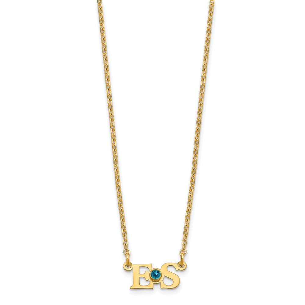 SS/Gold-plated 2 Initials w/ 14k Bezel Birthstone Necklace