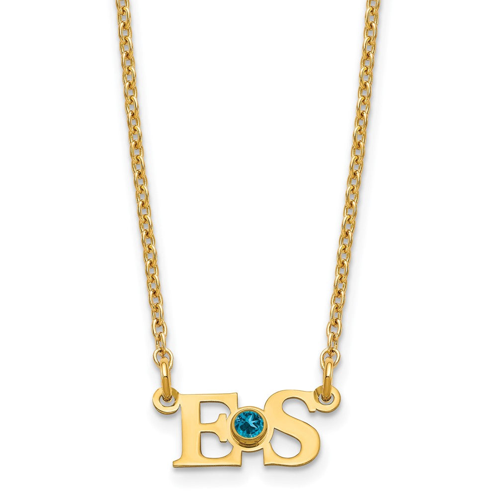 SS/Gold-plated 2 Initials w/ 14k Bezel Birthstone Necklace