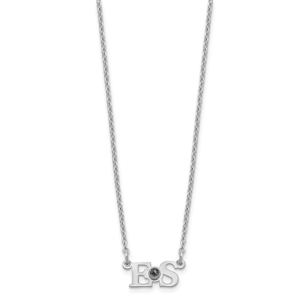 SS/Rhod-plated 2 Initials with 14k Bezel Birthstone Necklace