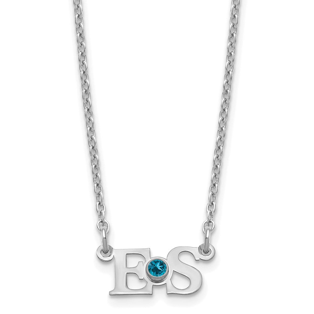 SS/Rhod-plated 2 Initials with 14k Bezel Birthstone Necklace