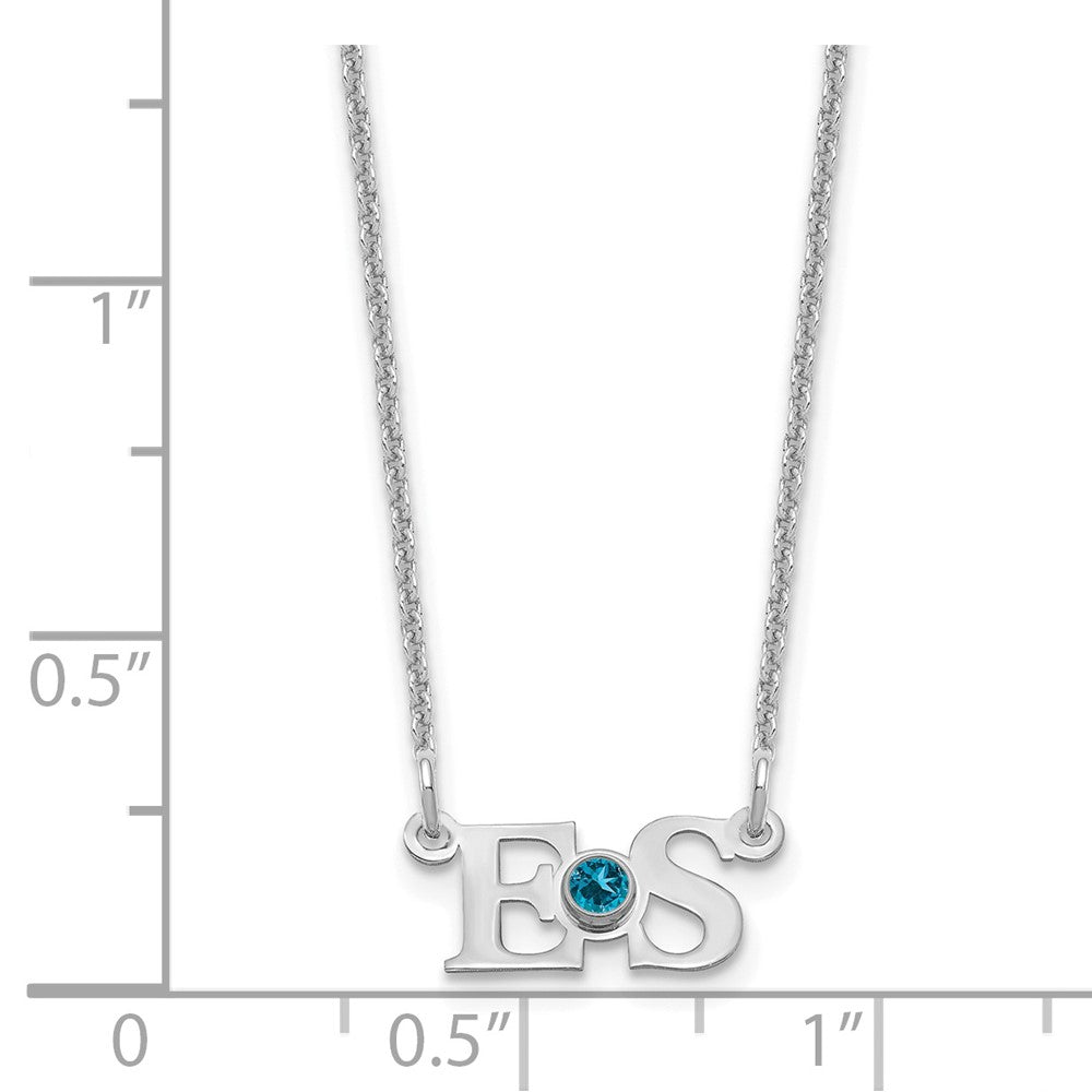 10k WG 2 Initials w/ 14k/Rhod-pltd Bezel Birthstone Necklace