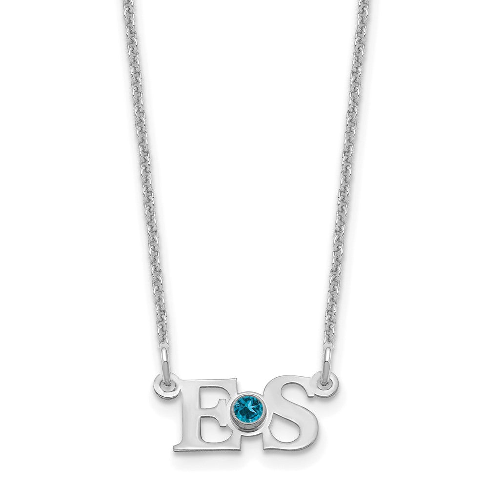 10k WG 2 Initials w/ 14k/Rhod-pltd Bezel Birthstone Necklace