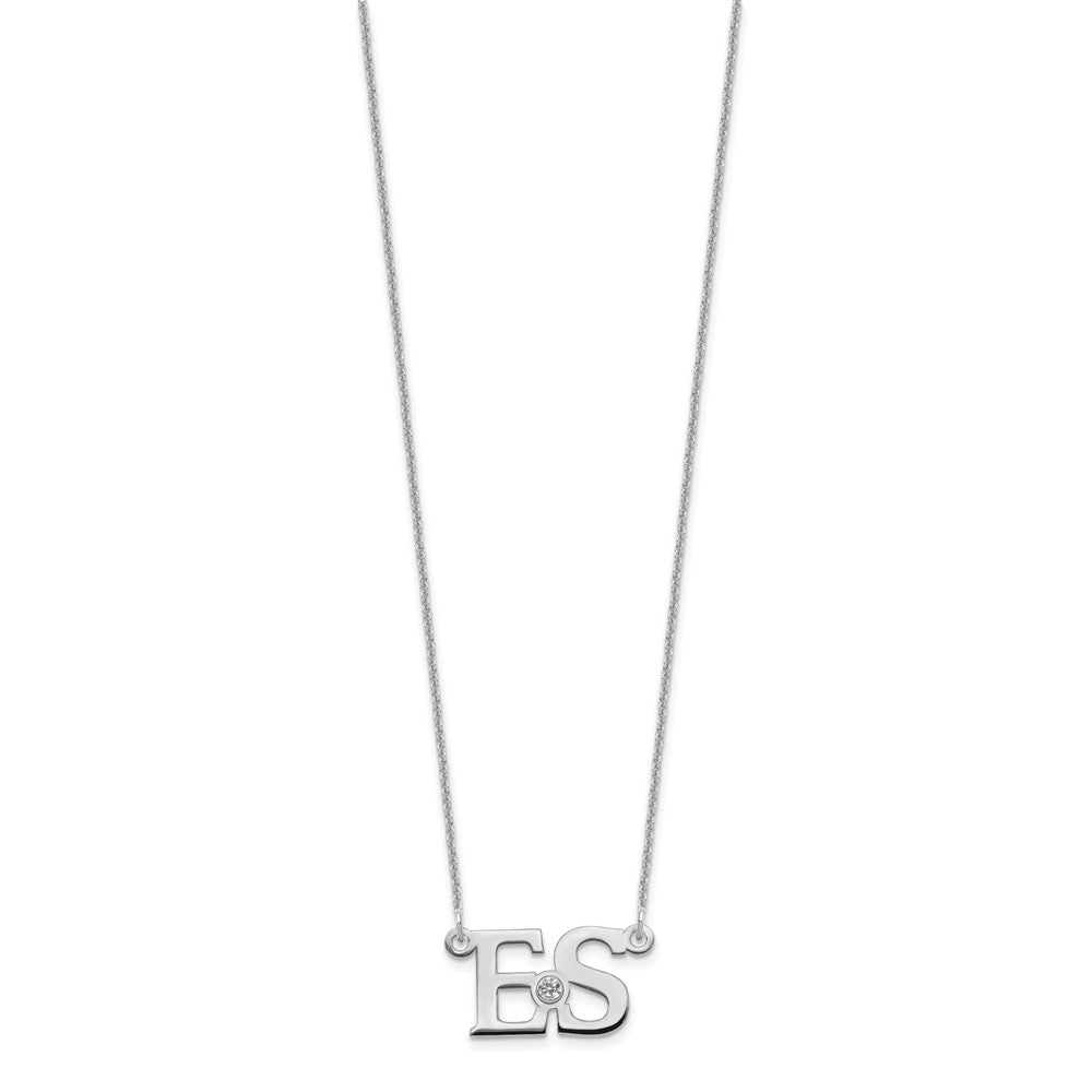 14k WG 2 Initials w/14k/rhodium-plated Bezel Birthstone Necklace