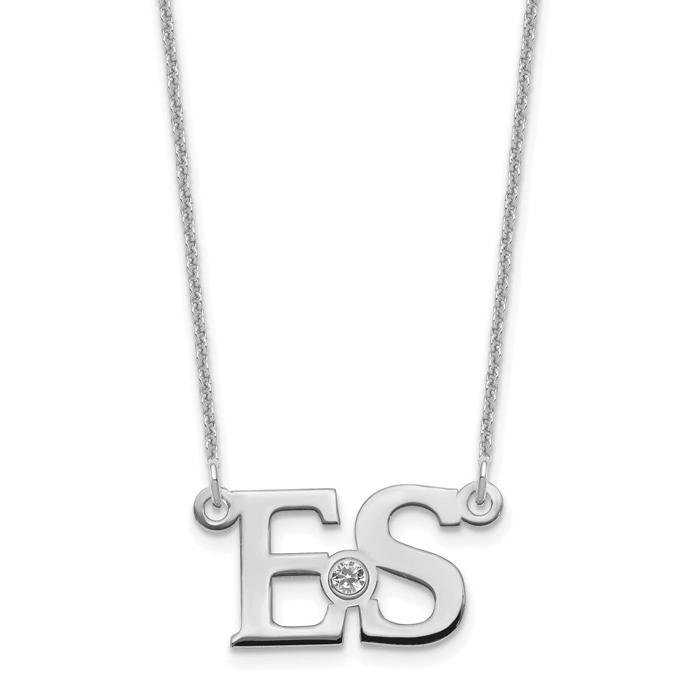 14k WG 2 Initials w/14k/rhodium-plated Bezel Birthstone Necklace