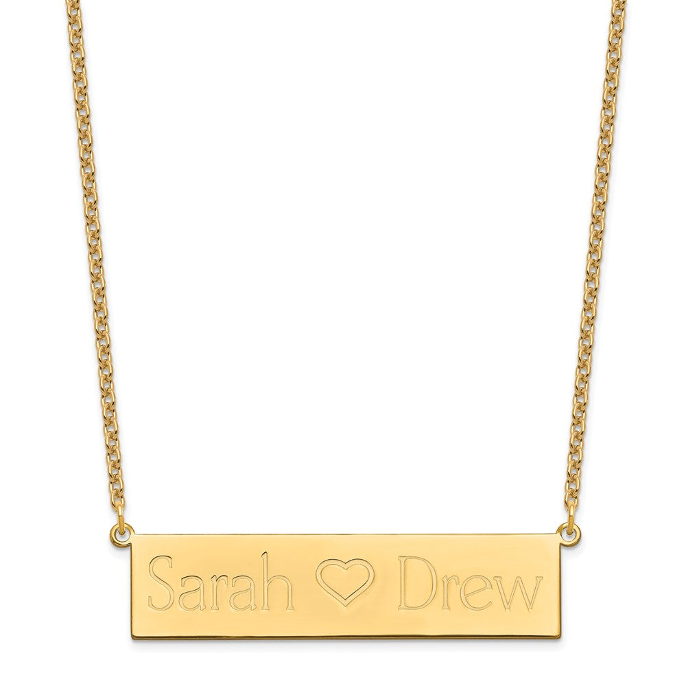 SS/Gold-plated Brushed 2 Names and Heart Bar Necklace