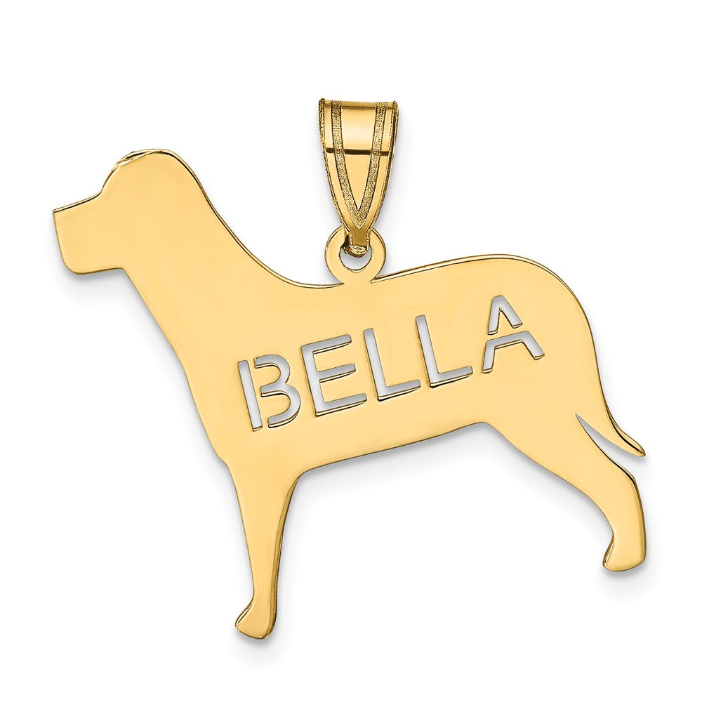 14k Yellow Gold Dog with Cut-out Name Pendant