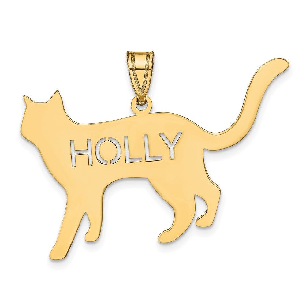 14k Yellow Gold Cat with Cut-out Name Pendant