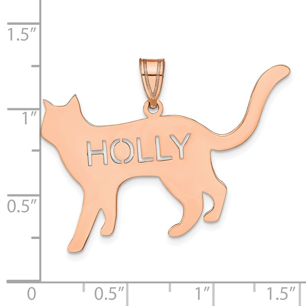 14k Rose Gold Cat with Cut-out Name Pendant