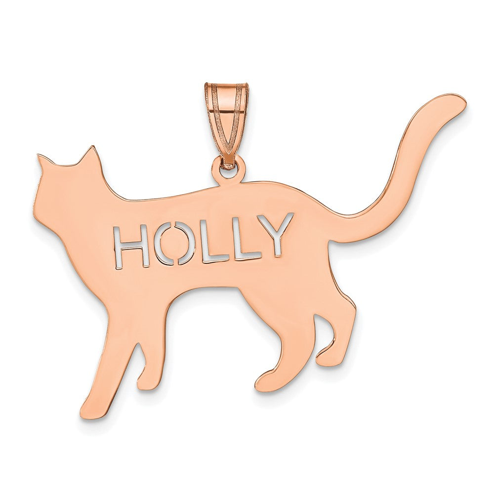 14k Rose Gold Cat with Cut-out Name Pendant