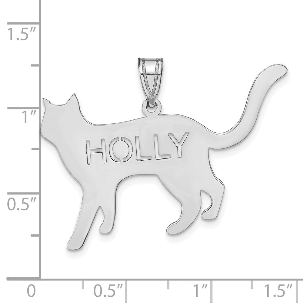 10k White Gold Cat with Cut-out Name Pendant