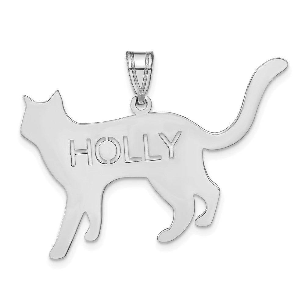 14k White Gold Cat with Cut-out Name Pendant