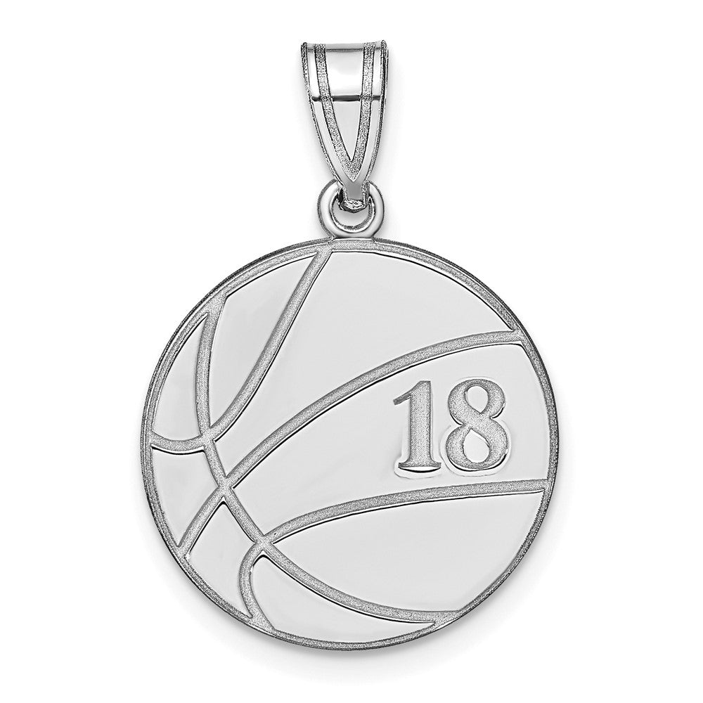 Sterling Silver/Rhodium-plated Personalized Basketball Pendant