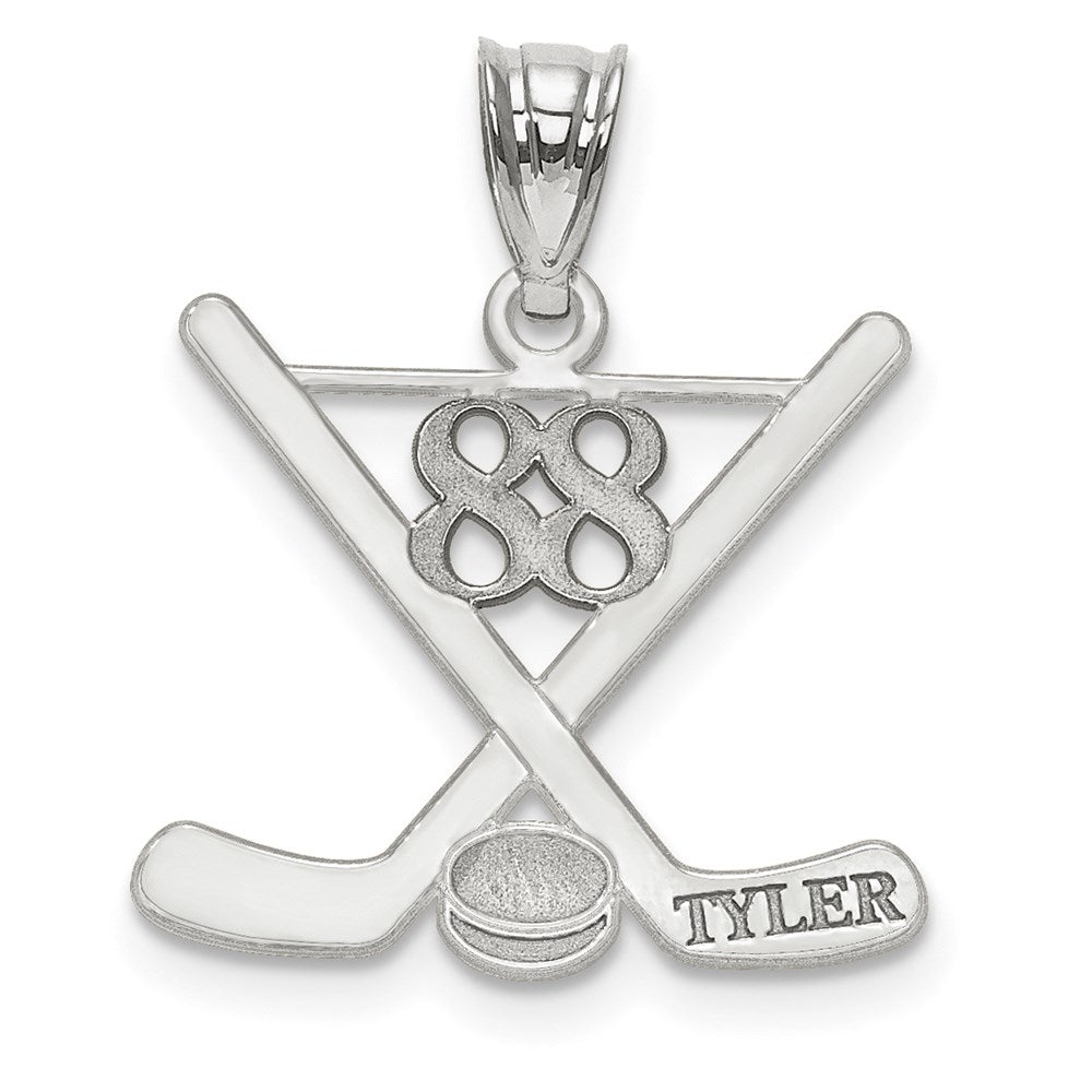 Sterling Silver/Rhodium-plated Personalized Hockey Pendant