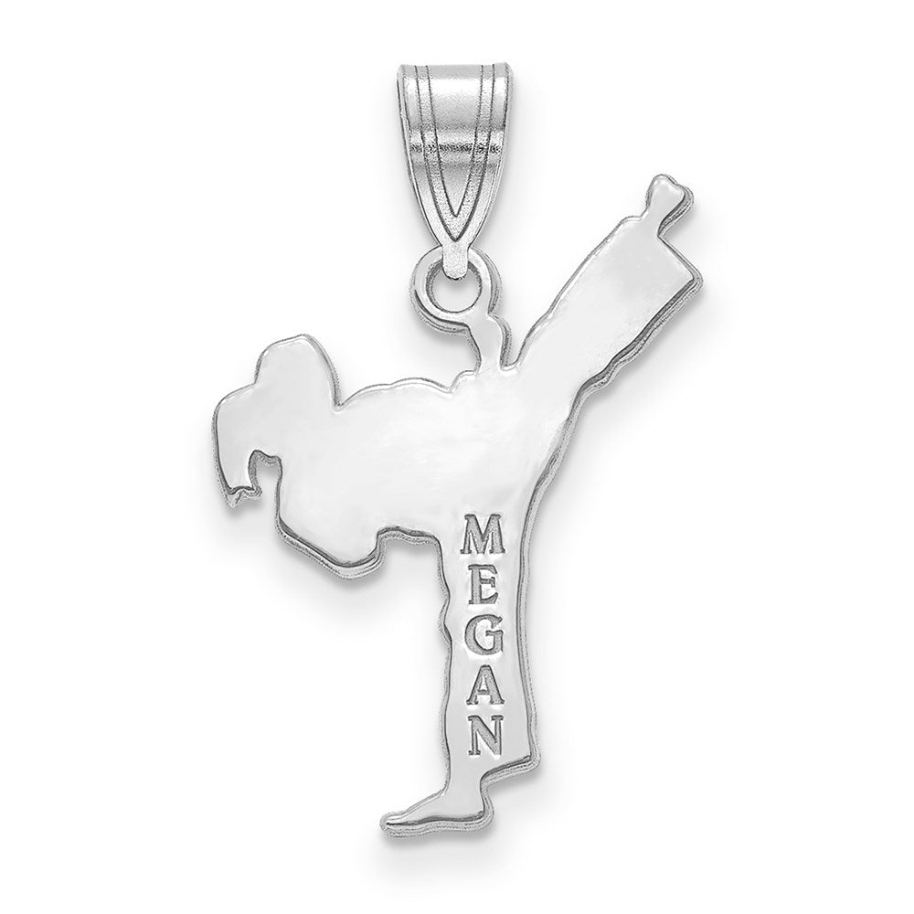 Sterling Silver/Rhodium-plated Personalized Girl Karate Pendant