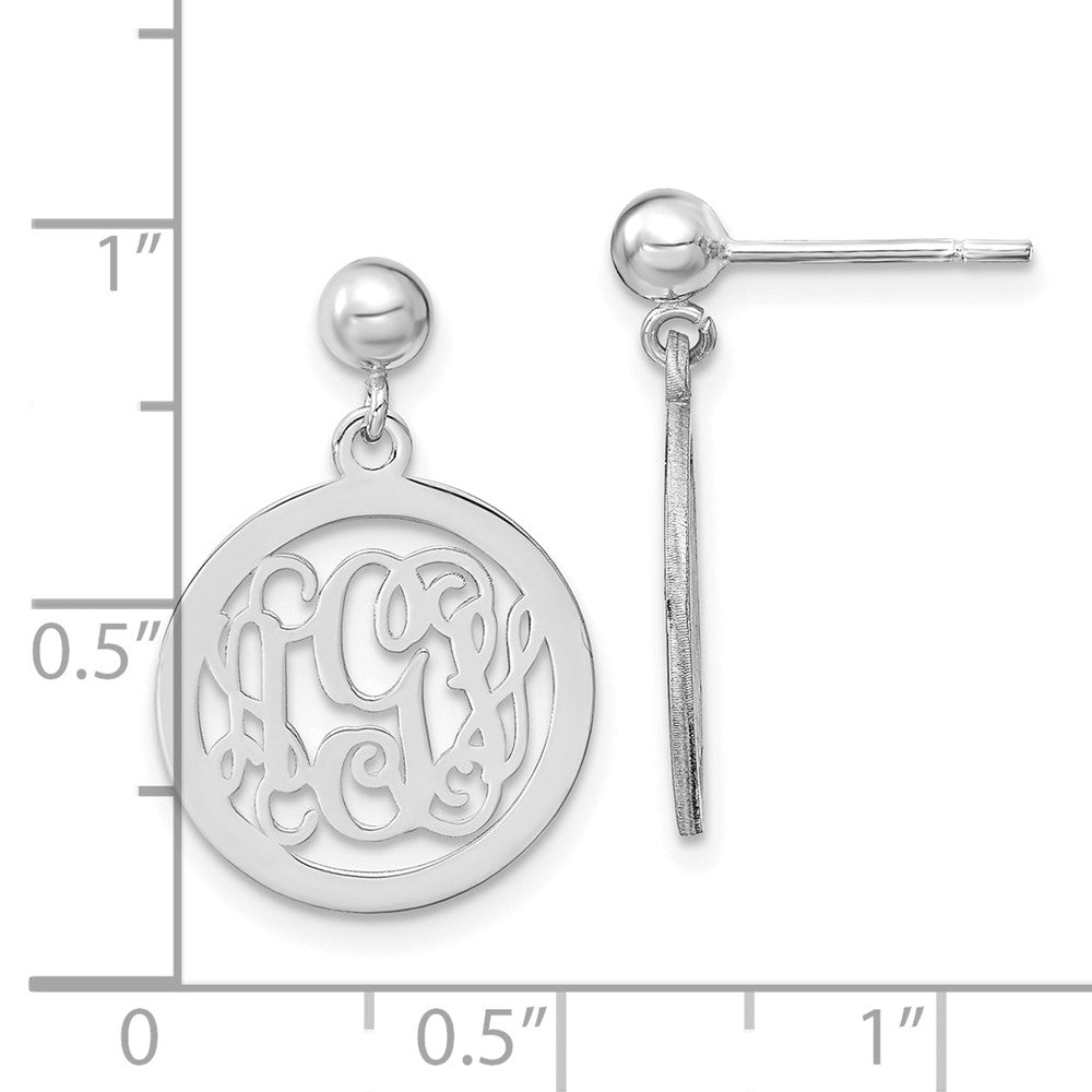 Sterling Silver/Rhodium-plated Round Monogram Dangle Earrings