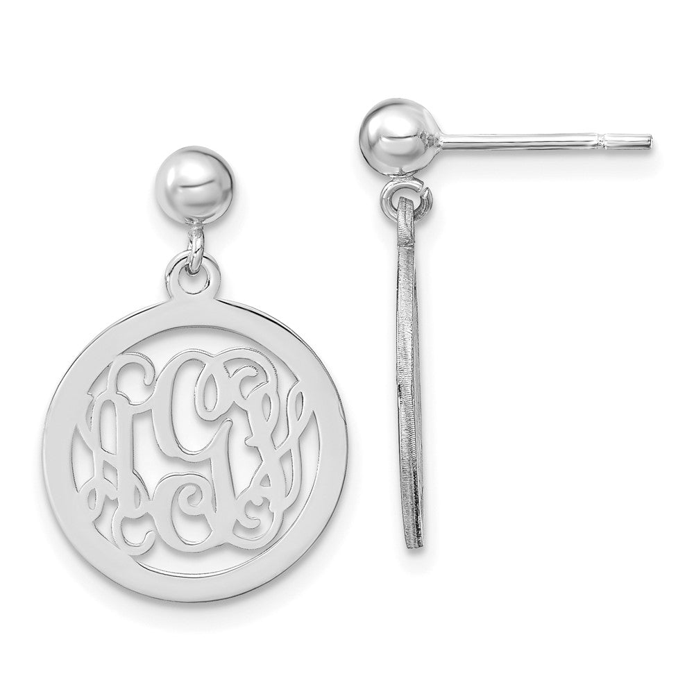 Sterling Silver/Rhodium-plated Round Monogram Dangle Earrings