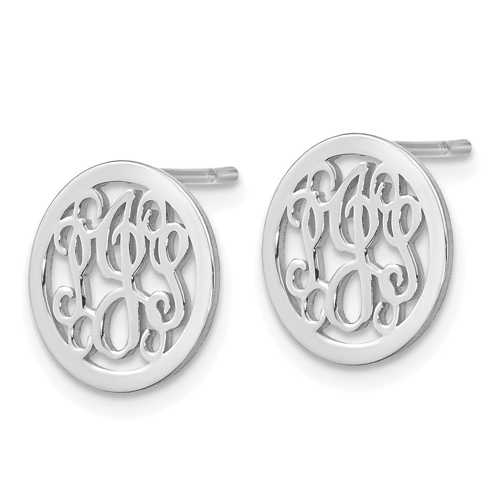 SSilver/Rhodium-plated Small Round Monogram Post Earrings