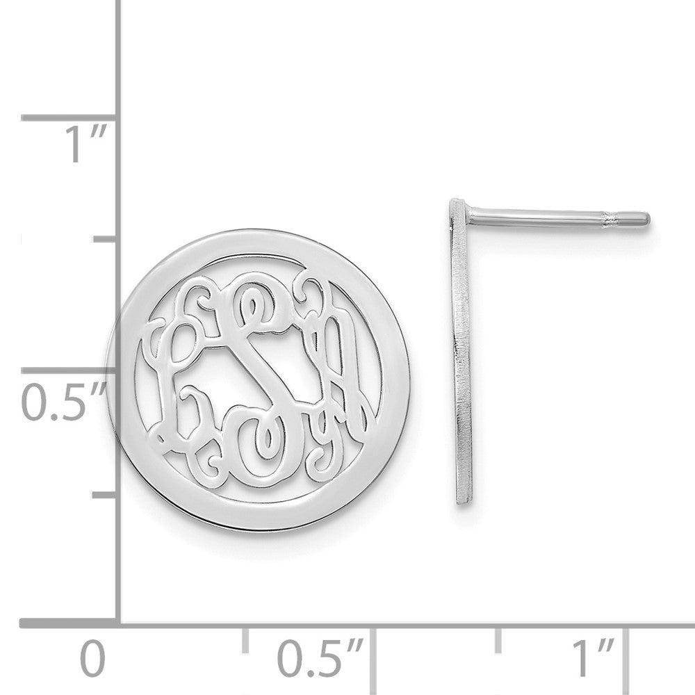 Sterling Silver/Rhodium-plated Round Monogram Post Earrings