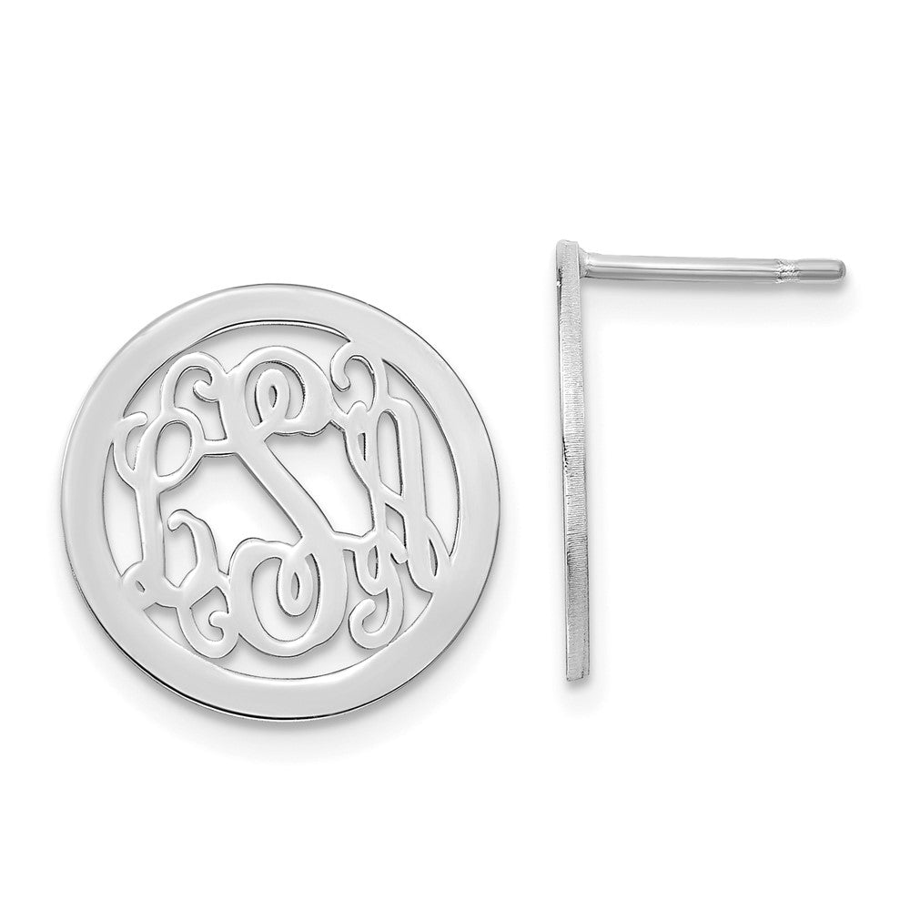 Sterling Silver/Rhodium-plated Round Monogram Post Earrings