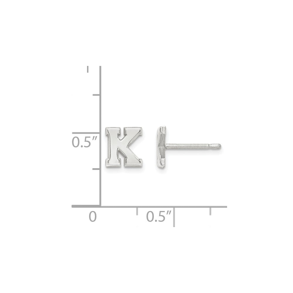 Sterling Silver Rh-plt Laser Polished Initial 2 Letter Post Earrings