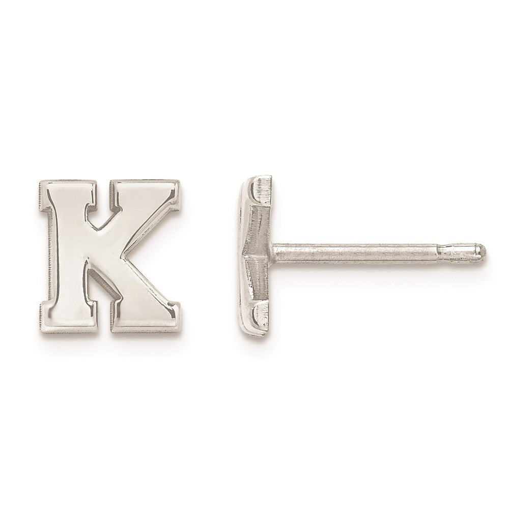 Sterling Silver Rh-plt Laser Polished Initial 2 Letter Post Earrings