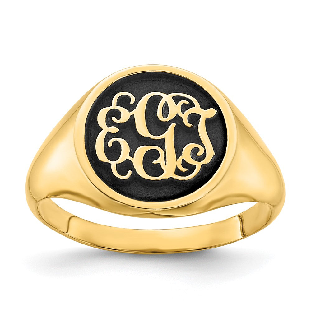 14KY Polished with Enameled Background Monogram Ring