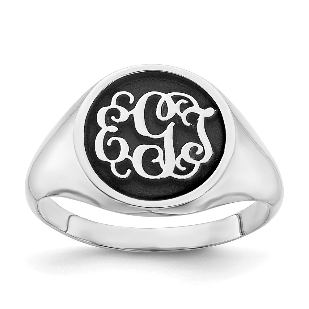 SS/Rhodium-plated Polished with Enameled Background Monogram Ring