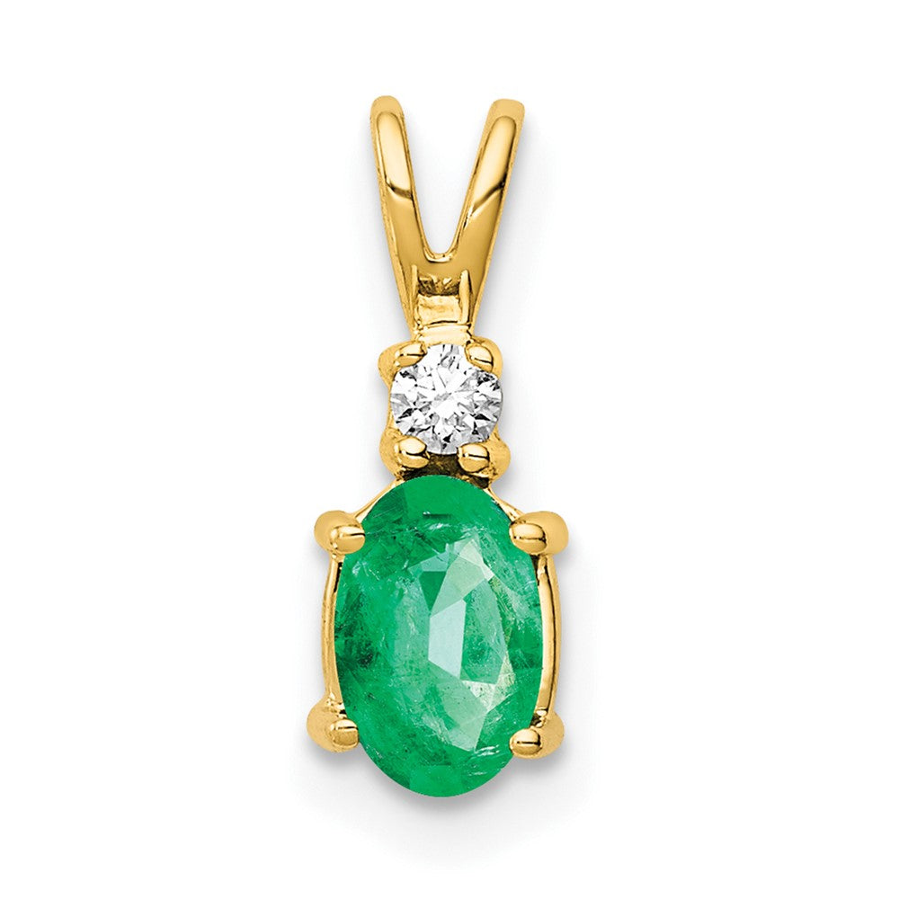 14k 6x Oval Emerald and A Diamond Pendant