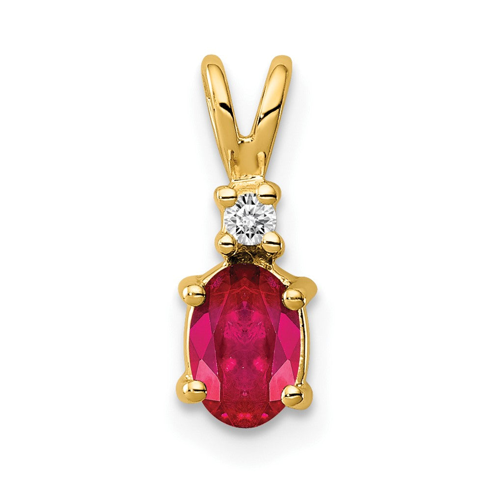 14k 6x Oval Ruby and AAA Diamond Pendant