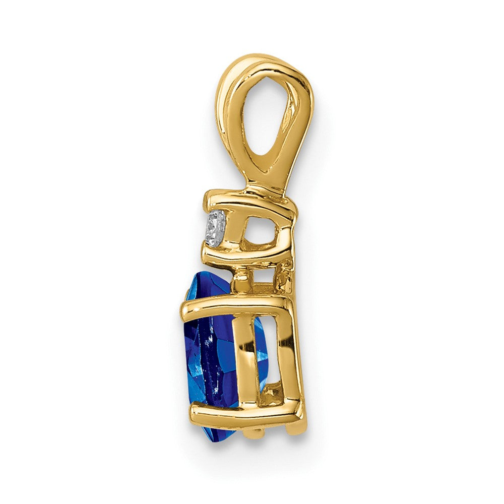 14k 6x Oval Sapphire and AAA Diamond Pendant