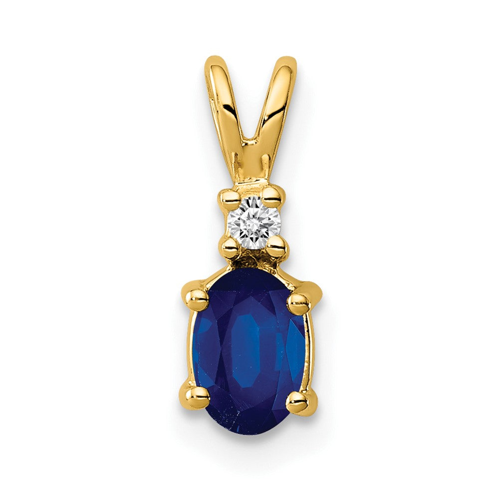 14k 6x Oval Sapphire and AAA Diamond Pendant