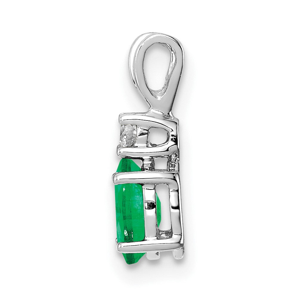 14k White Gold 6x Oval Emerald and AAA Diamond Pendant
